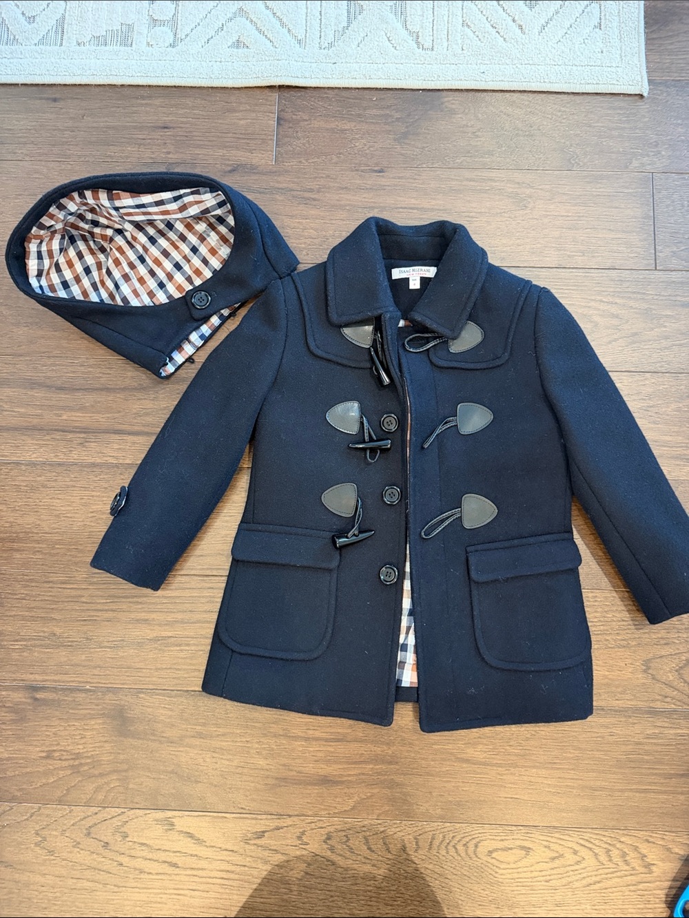 Isaac Mizrahi Boy's Wool Toggle Coat With Removble Hood Black Size 4 - C56-011